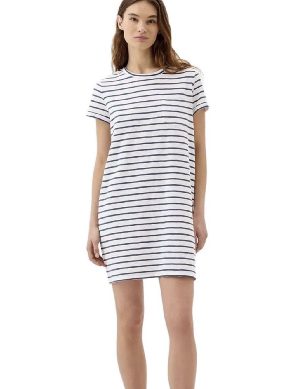 Gap Navy White Stripe Cotton Pocket T Shirt Dress Small Petite NWT
